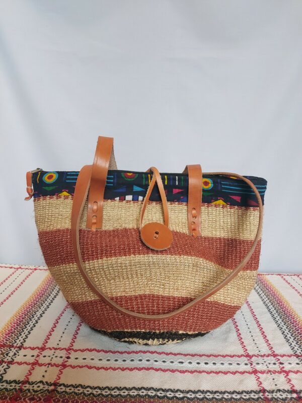 Sisal bag with leather straps - Image 2